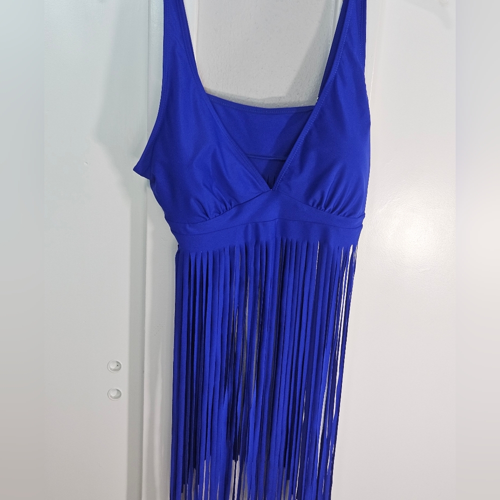 Royal Blue Fringe Swimsuit Dress Cover-Up XXL